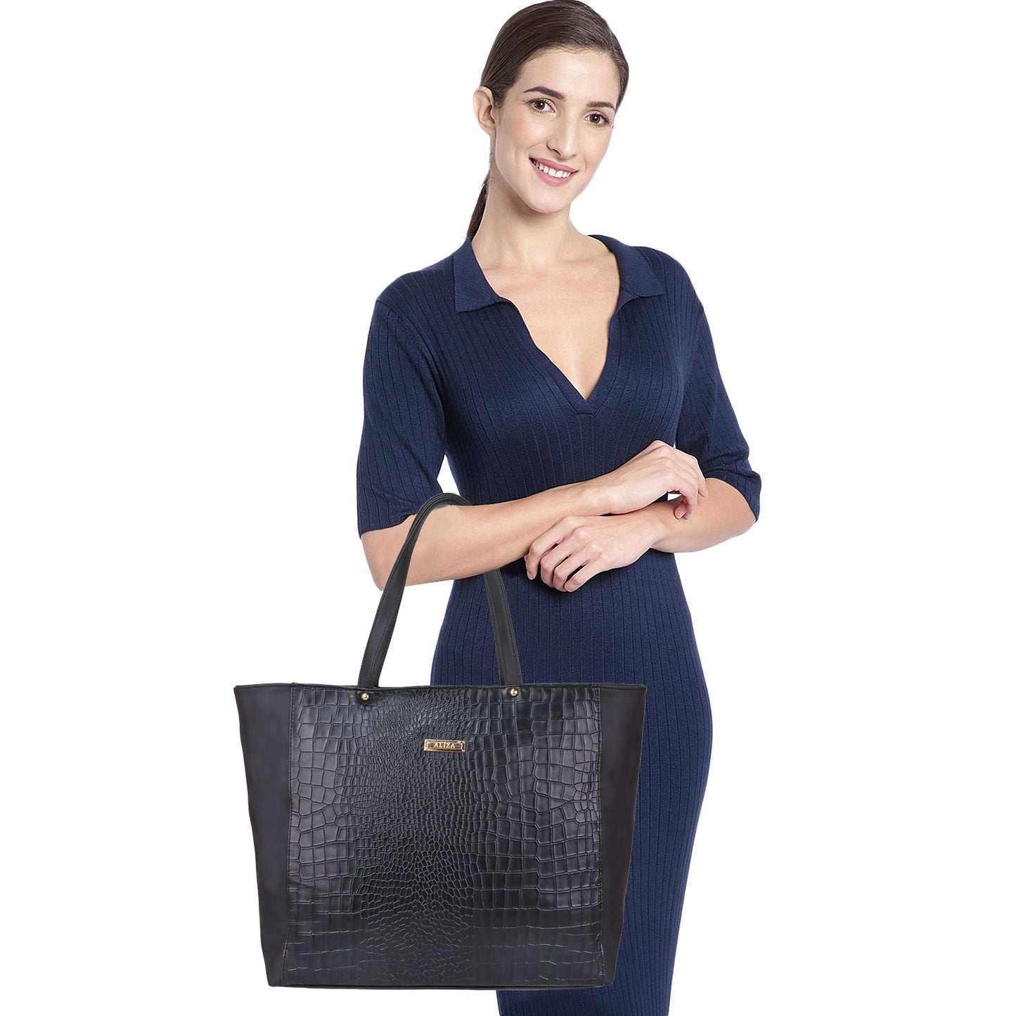 Althea Vegan Leather Formal Tote Bag - Black