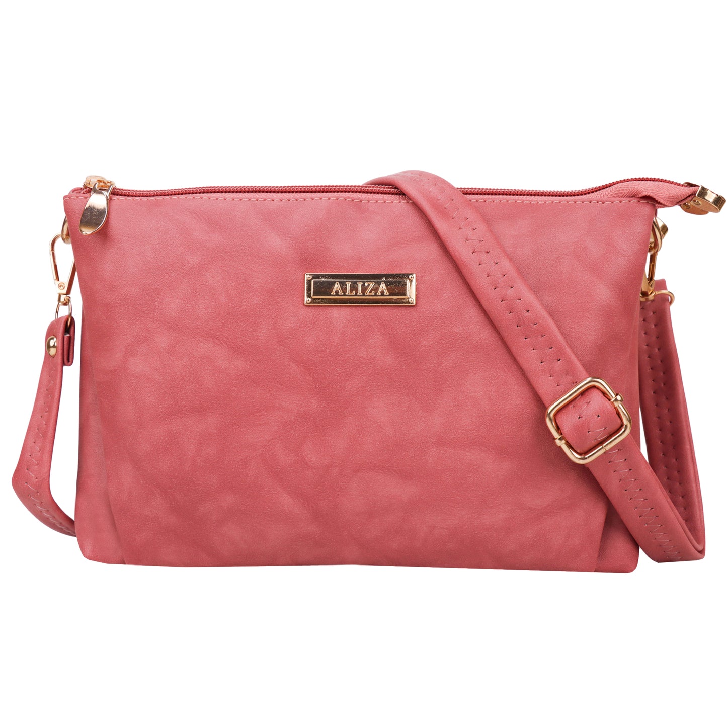 Miss Sydney Vegan Leather Suede Texture Utility Sling Bag - Pink