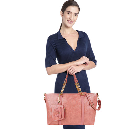 Callista Croco Vegan Leather Tote Bag with Money Pouch - Peach