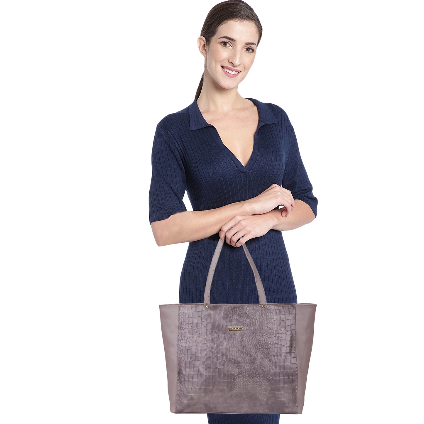 Althea Vegan Leather Formal Tote Bag - Grey