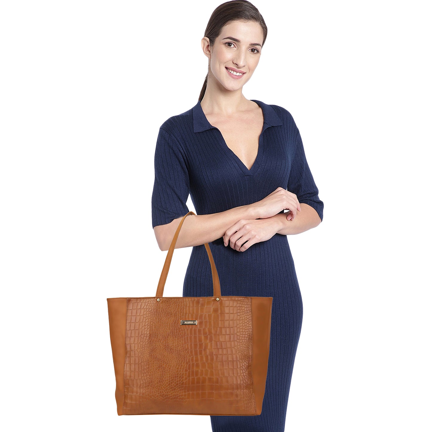 Althea Vegan Leather Formal Tote Bag - Brown