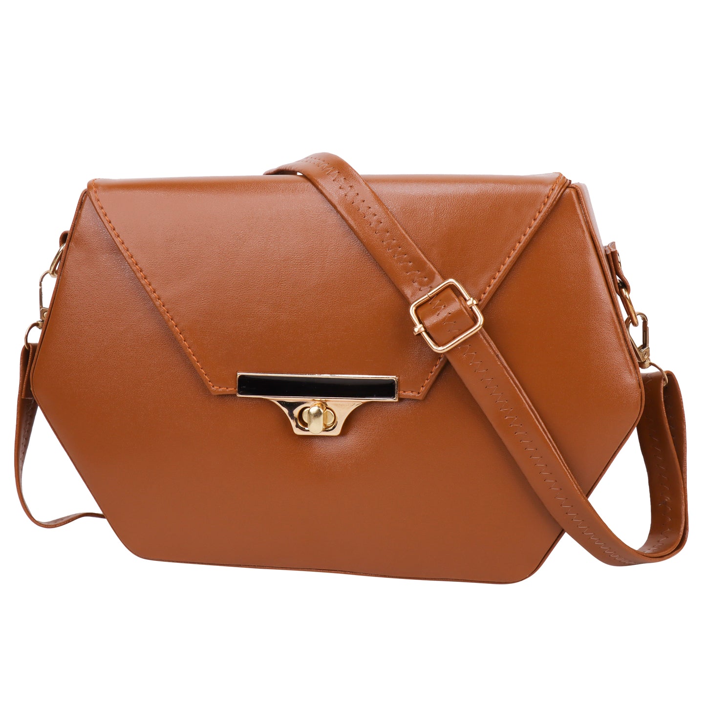 Miss Diamond Vegan Leather Box Sling Bag - Brown