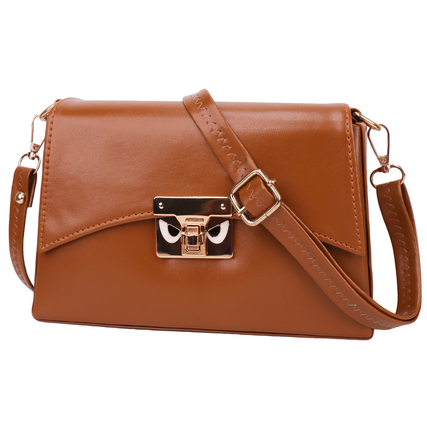 Devil Vegan Leather Satchel Box Sling Bag - Brown