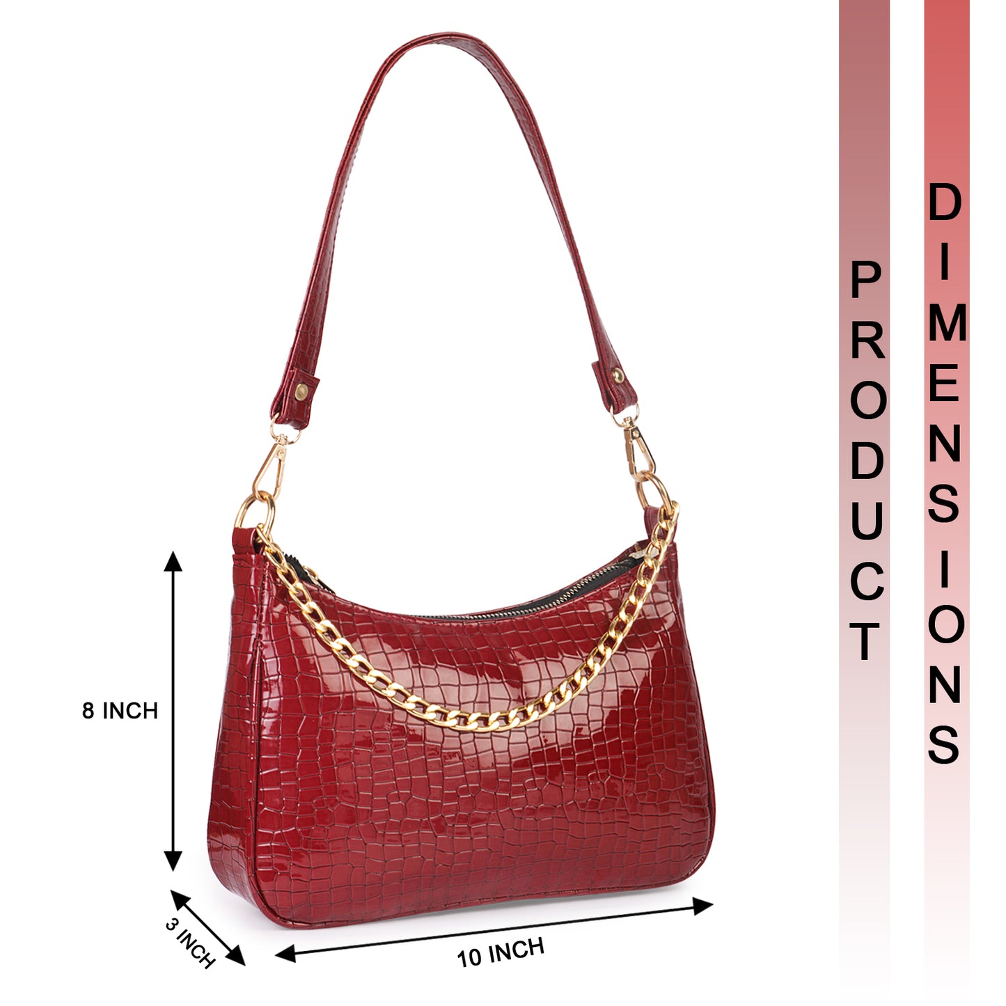 Princess Crescent Vegan Leather Snake Skin Shoulder Bag - Maroon