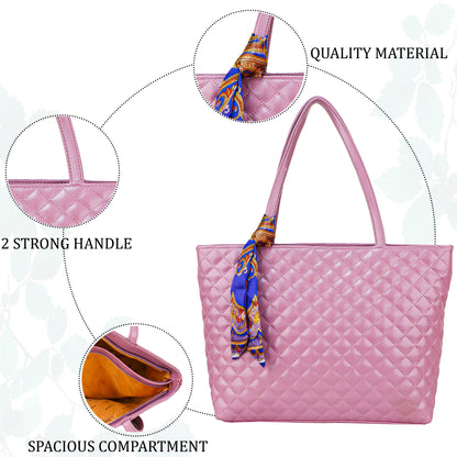 Blossom Vegan Leather Quilted Tote Bag - Pink