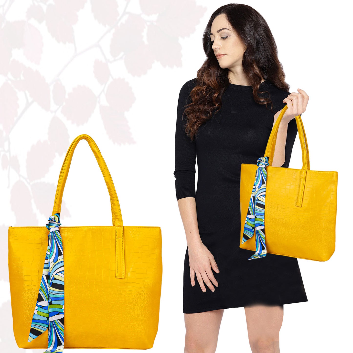 Croco Bloom Vegan Leather Tote Bag - Yellow