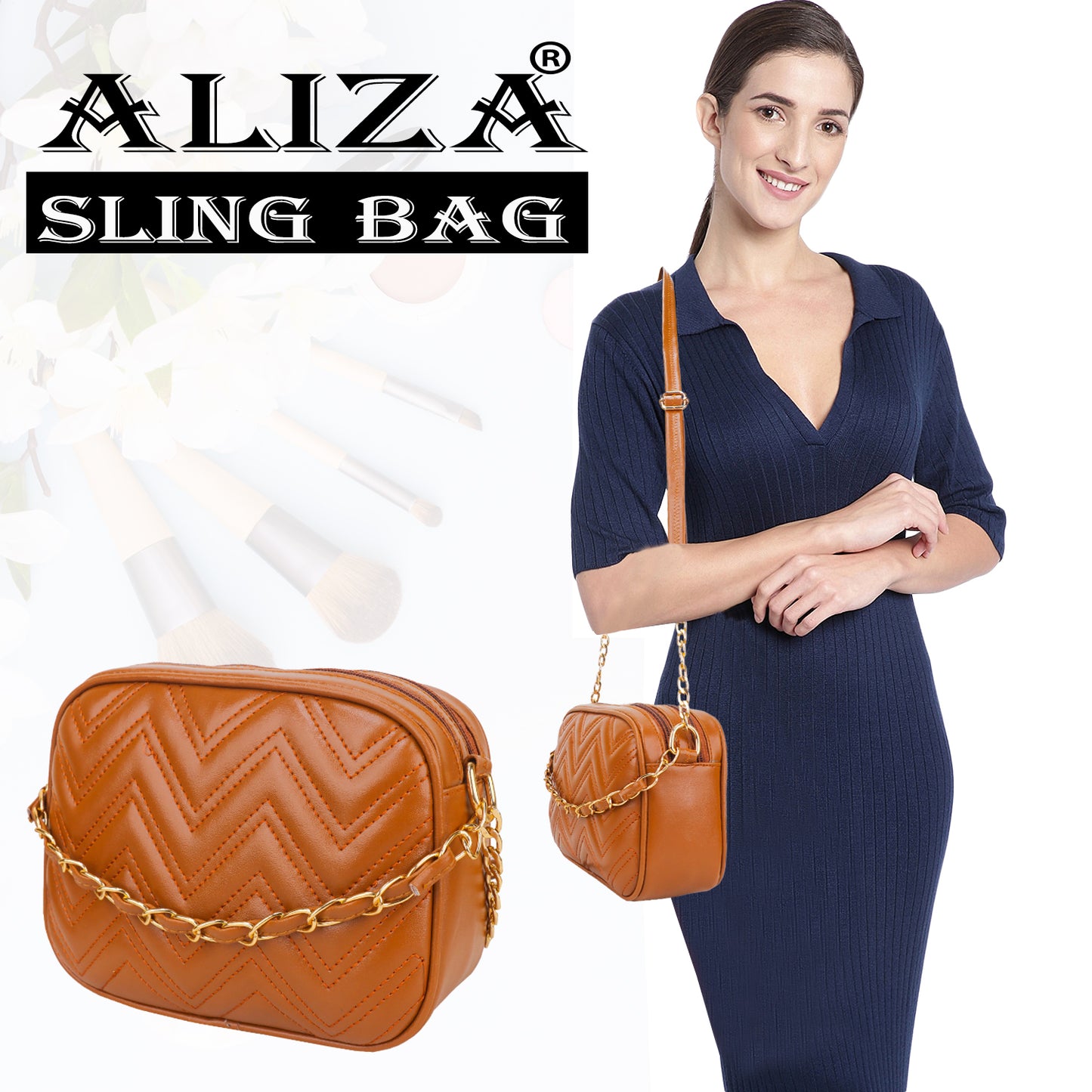 Miss Malibu Vegan Leather Quilted Sling Bag - Brown