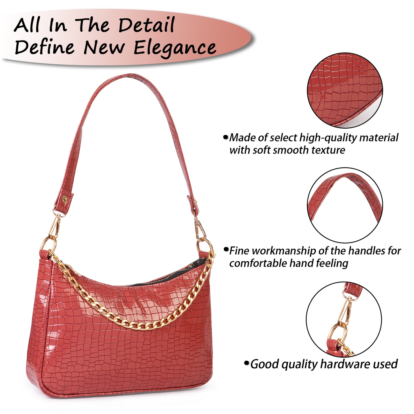 Princess Crescent Vegan Leather Snake Skin Shoulder Bag - Red