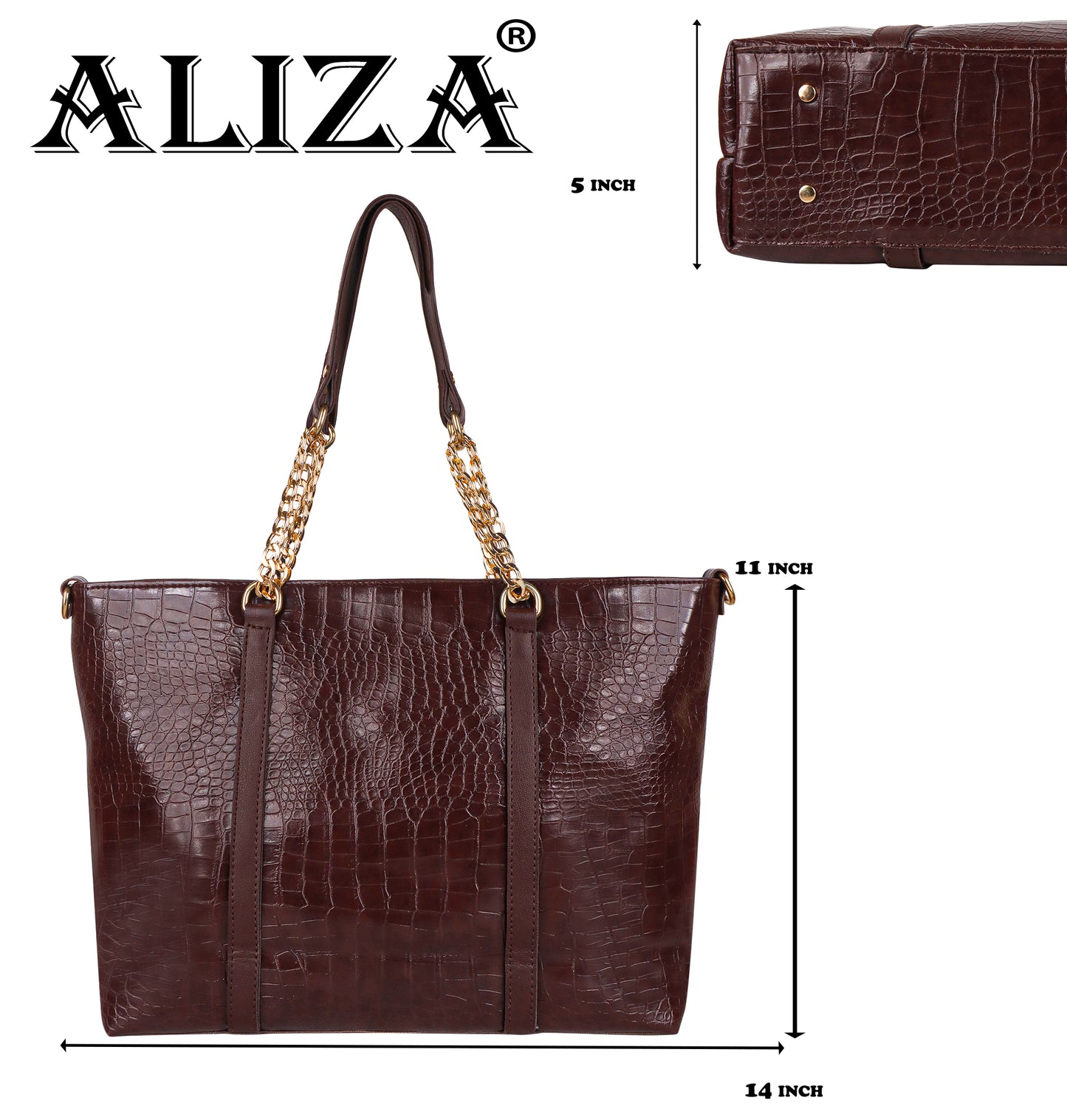 Callista Croco Vegan Leather Tote Bag with Money Pouch - Brown