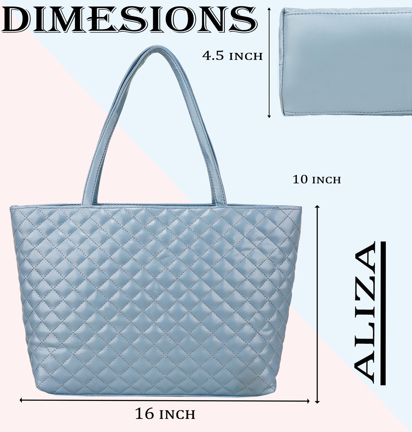 Blossom Vegan Leather Quilted Tote Bag - Blue