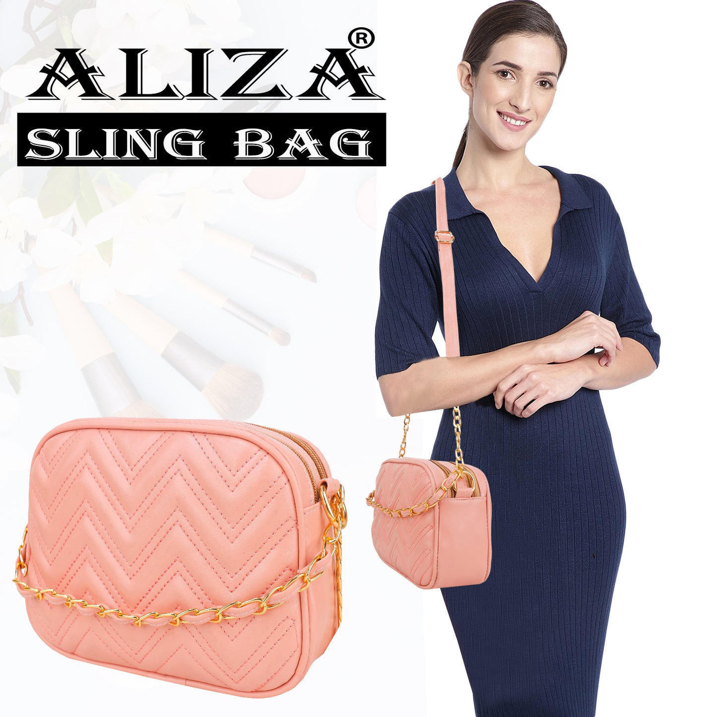 Miss Malibu Vegan Leather Quilted Sling Bag - Peach