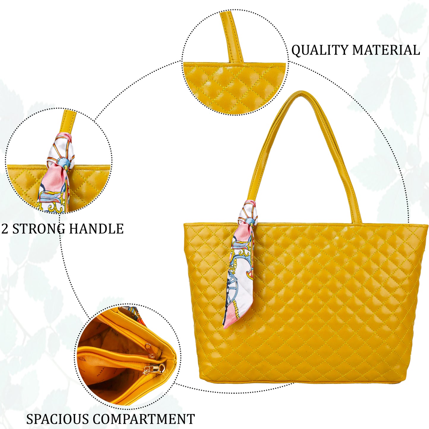 Blossom Vegan Leather Quilted Tote Bag - Yellow