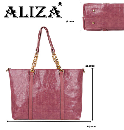 Callista Croco Vegan Leather Tote Bag with Money Pouch - Purple