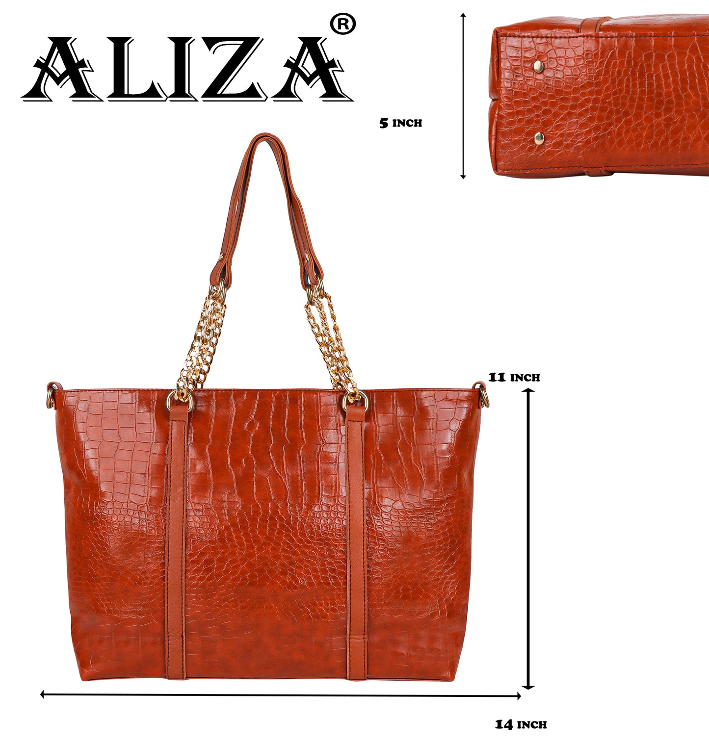 Callista Croco Vegan Leather Tote Bag with Money Pouch - Tan