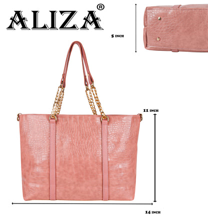 Callista Croco Vegan Leather Tote Bag with Money Pouch - Peach