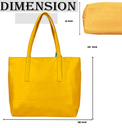 Croco Bloom Vegan Leather Tote Bag - Yellow