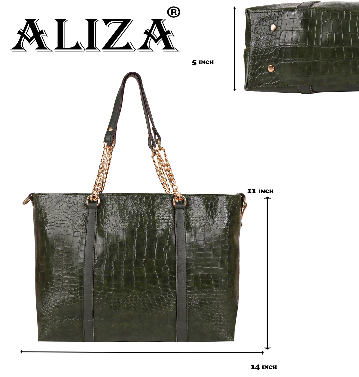 Callista Croco Vegan Leather Tote Bag with Money Pouch - Green