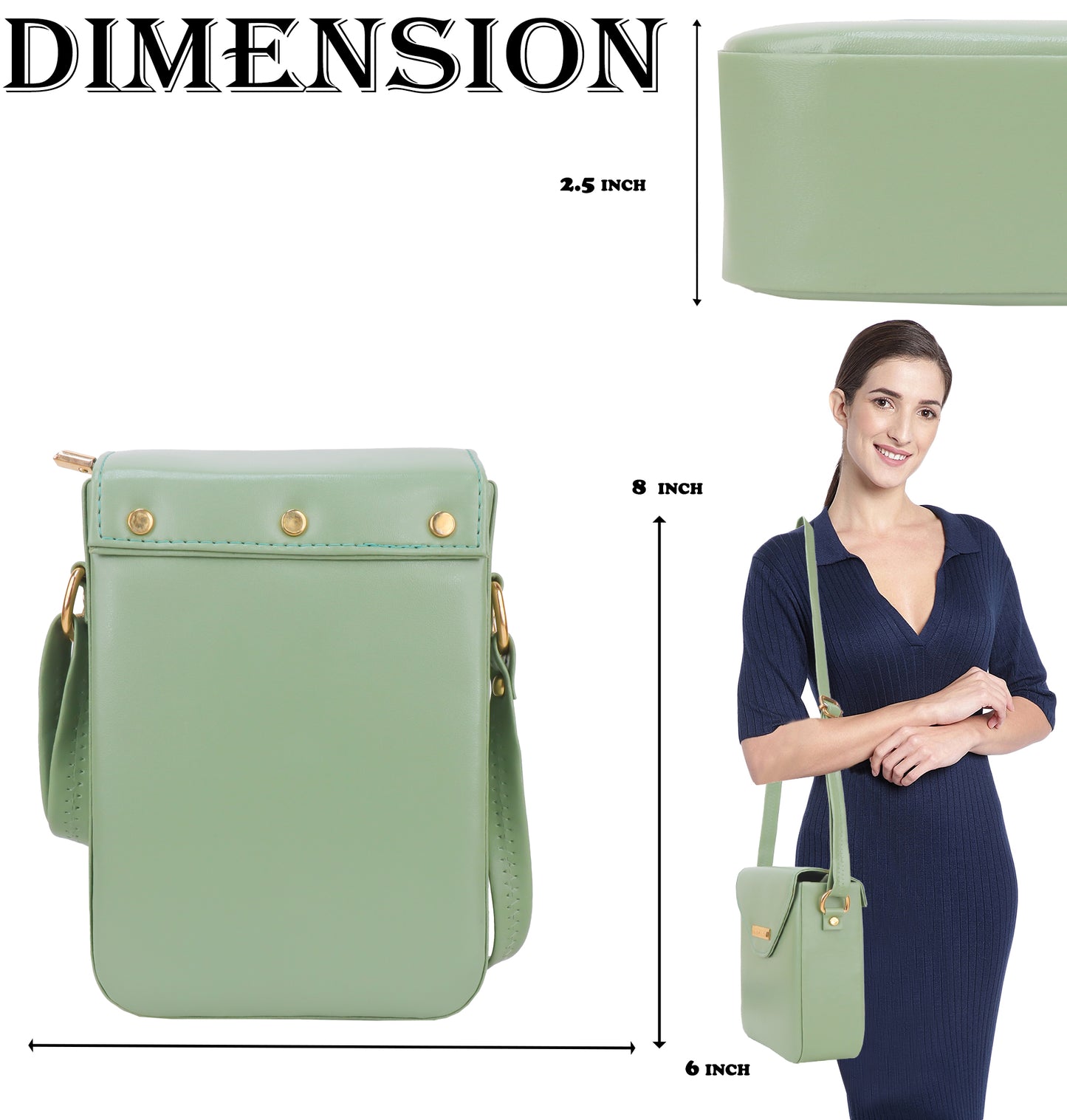 Miss Elona Vegan Leather Vertical Box Sling Messenger Bag - Green