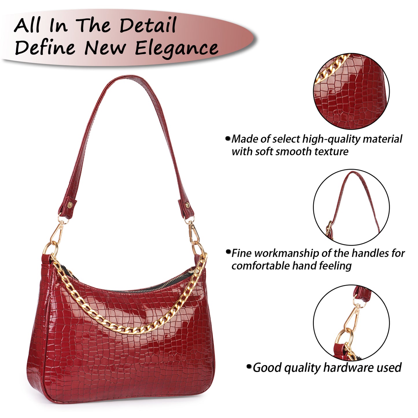 Princess Crescent Vegan Leather Snake Skin Shoulder Bag - Maroon