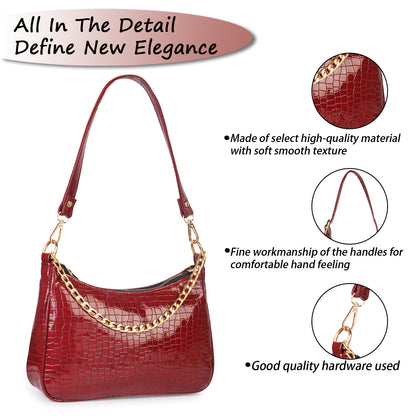 Princess Crescent Vegan Leather Snake Skin Shoulder Bag - Maroon