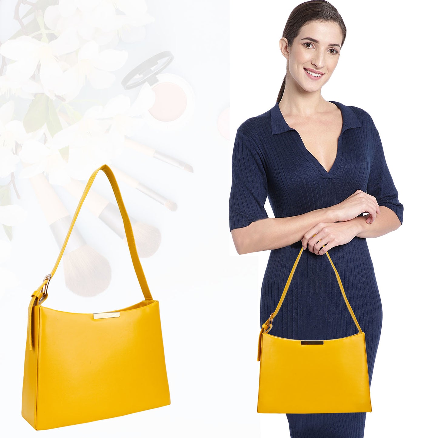 Cressida Vegan Leather Shoulder Handbag - Yellow