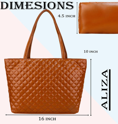 Blossom Vegan Leather Quilted Tote Bag - Brown