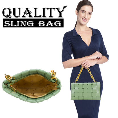 Miss Nairobi Vegan Leather Woven Sling Bag - Green