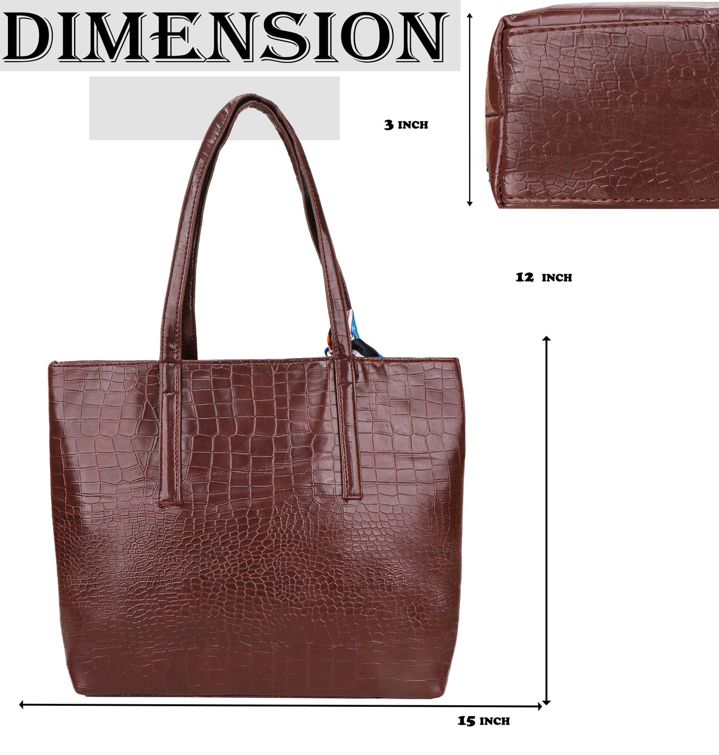 Croco Bloom Vegan Leather Tote Bag - Brown