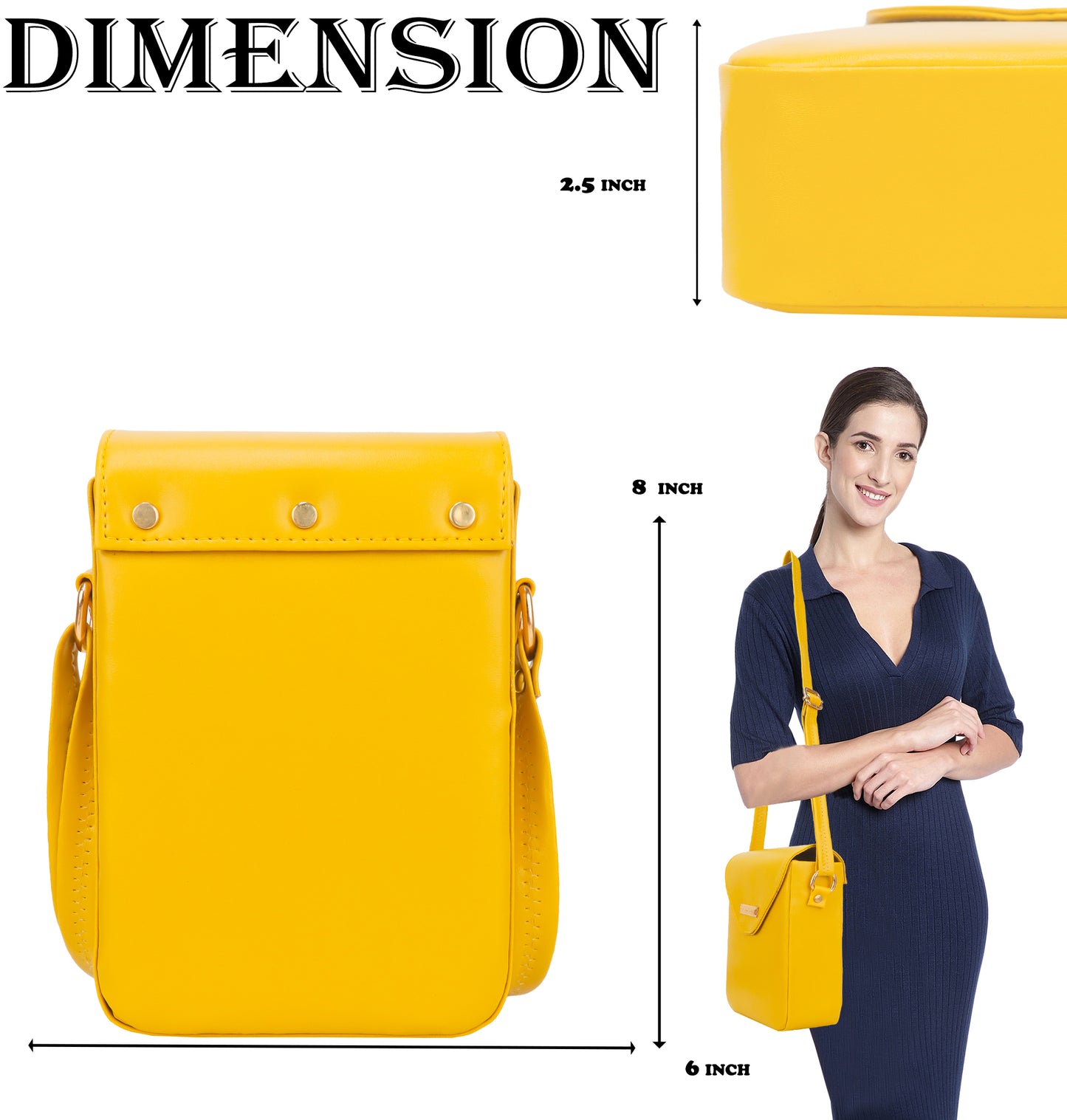 Miss Elona Vegan Leather Vertical Box Sling Messenger Bag - Yellow