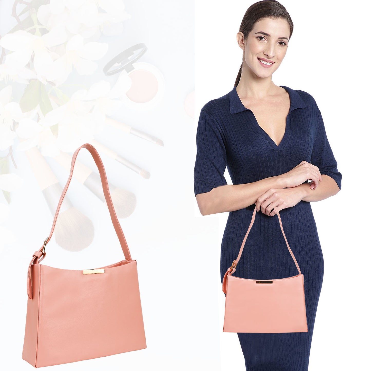 Cressida Vegan Leather Shoulder Handbag - Peach