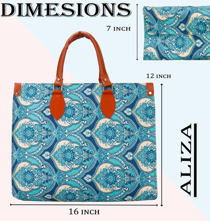 Gardinia Floral Canvas Hand Bag - Blue