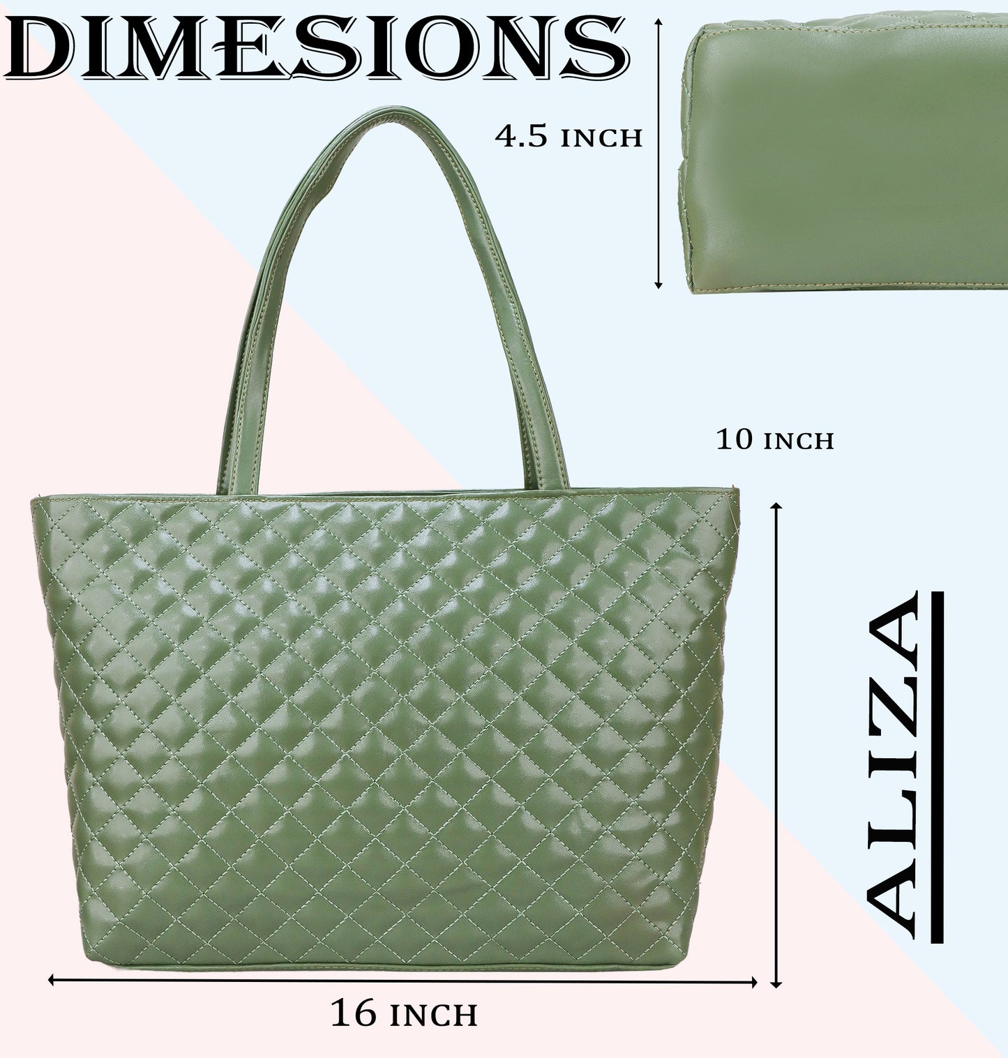 Blossom Vegan Leather Quilted Tote Bag - Green