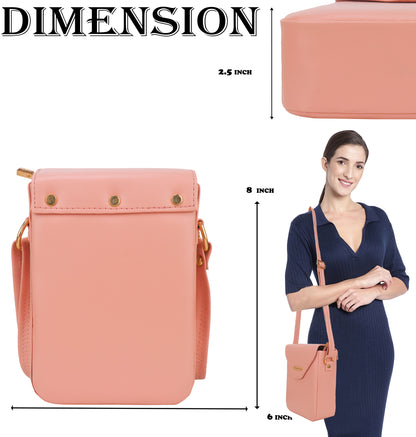 Miss Elona Vegan Leather Vertical Box Sling Messenger Bag - Peach