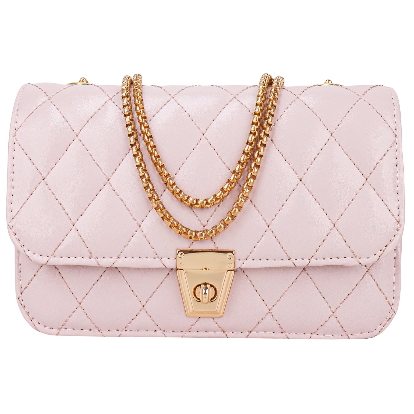 Miss Brasilia Vegan Leather Quilted Sling Bag - Light Pink