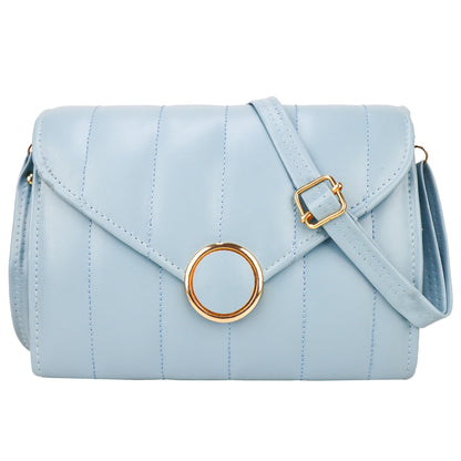 Ms. Puffy Vegan Leather quilted Sling Bag - Blue