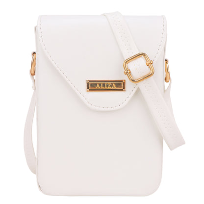 Miss Elona Vegan Leather Vertical Box Sling Messenger Bag - White