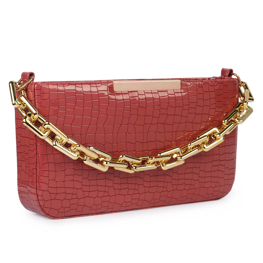 Miss Zury Viper Skin Vegan Leather Sling Bag - Red