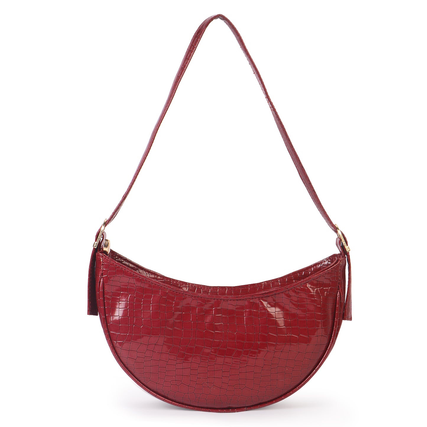 Crescent Moon Vegan Leather Snake Skin Shoulder Bag - Maroon