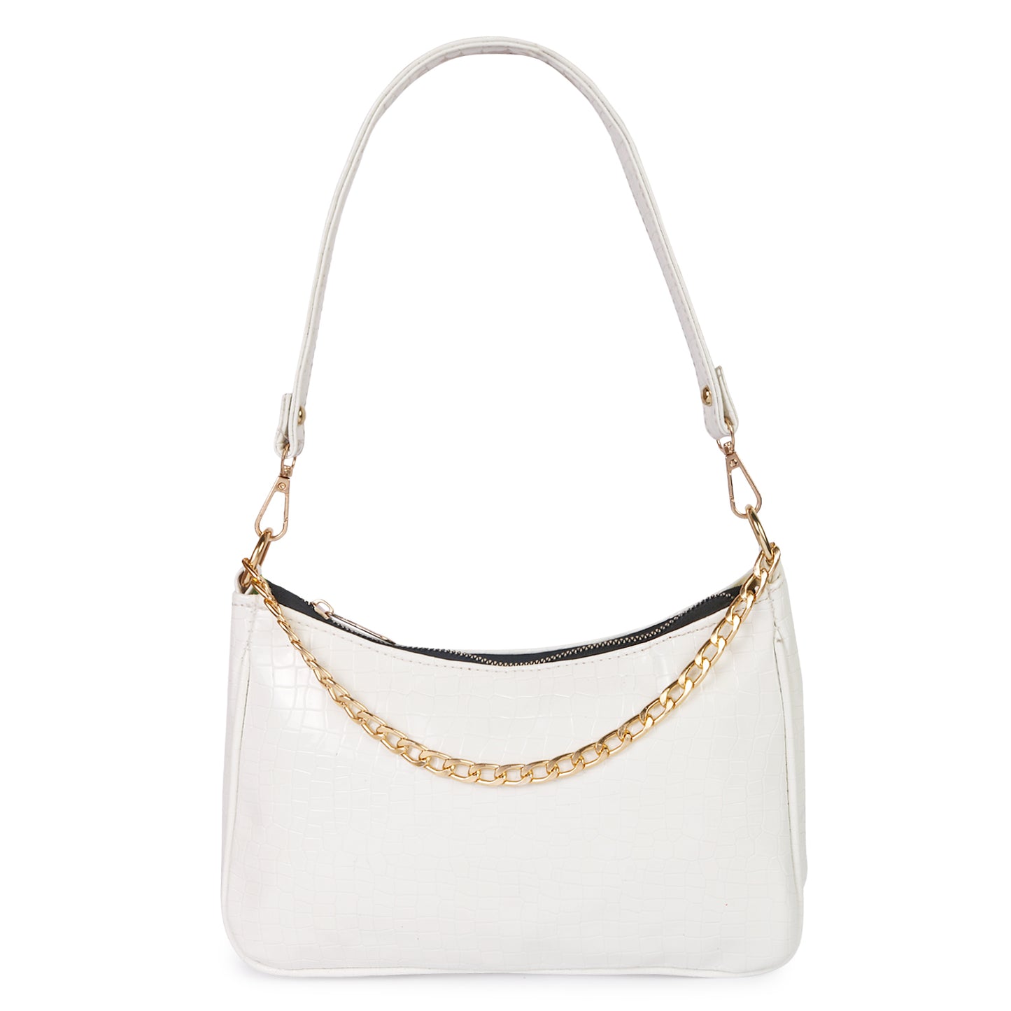 Princess Crescent Vegan Leather Snake Skin Shoulder Bag - White