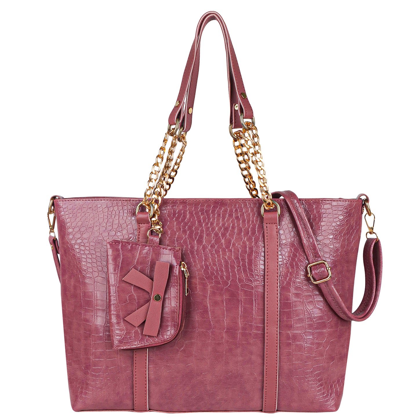 Callista Croco Vegan Leather Tote Bag with Money Pouch - Purple