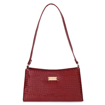 Princess Scarlet Vegan Leather Snake Skin Shoulder Bag - Maroon