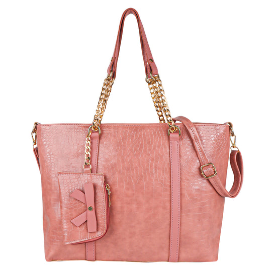 Callista Croco Vegan Leather Tote Bag with Money Pouch - Peach