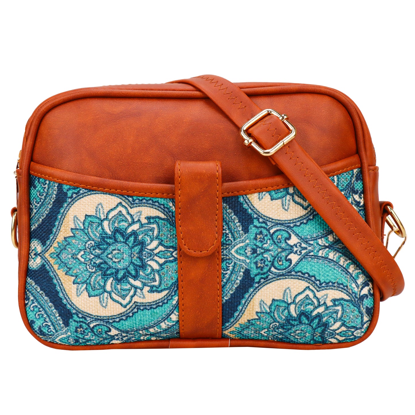 Ms. Elegant Paisley Printed Vegan Leather Sling Bag - Sky Blue