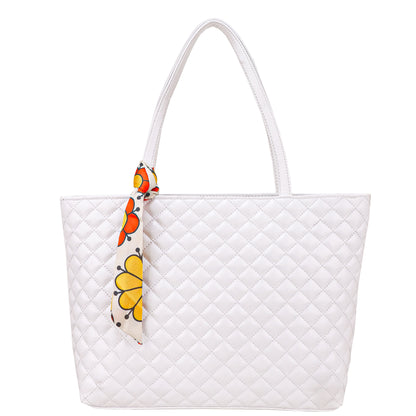 Blossom Vegan Leather Quilted Tote Bag - White