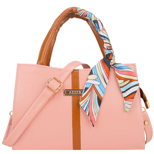 Achillea Vegan Leather Handbag with Crossbody Strap - Peach