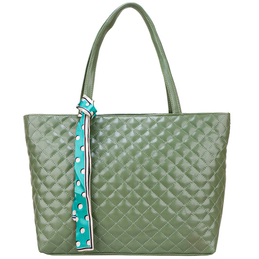 Blossom Vegan Leather Quilted Tote Bag - Green