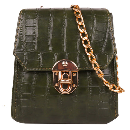 Miss Croco Vegan Leather Animal Skin Sling Bag - Green