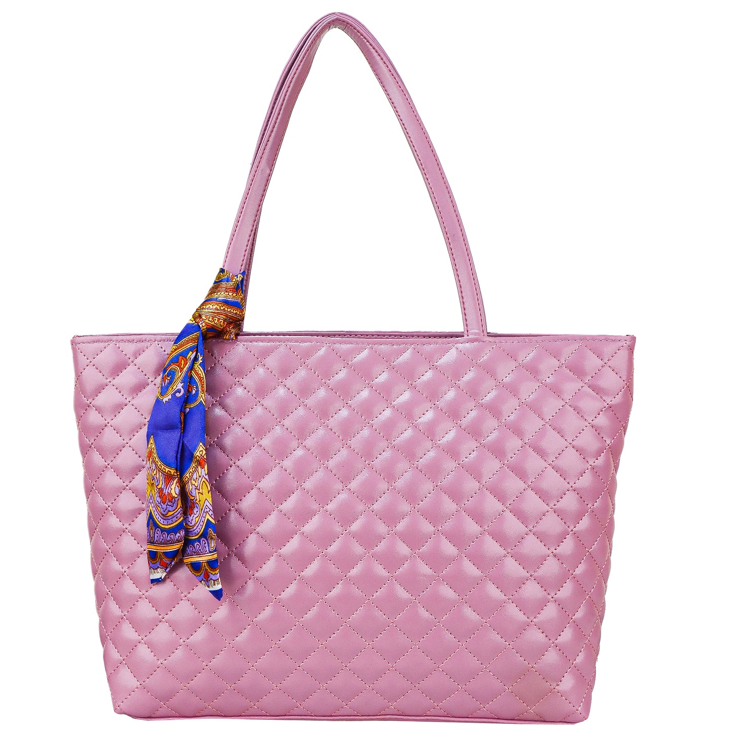 Blossom Vegan Leather Quilted Tote Bag - Pink