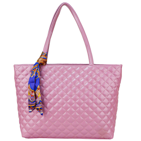 Blossom Vegan Leather Quilted Tote Bag - Pink