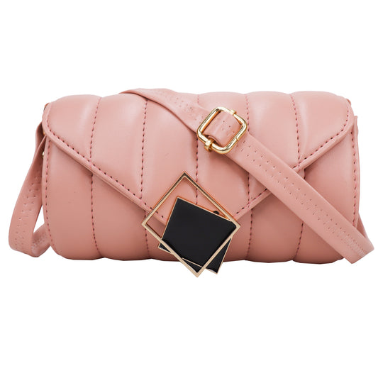 Princess Puffy Vegan Leather Quilted Sling Bag - Peach